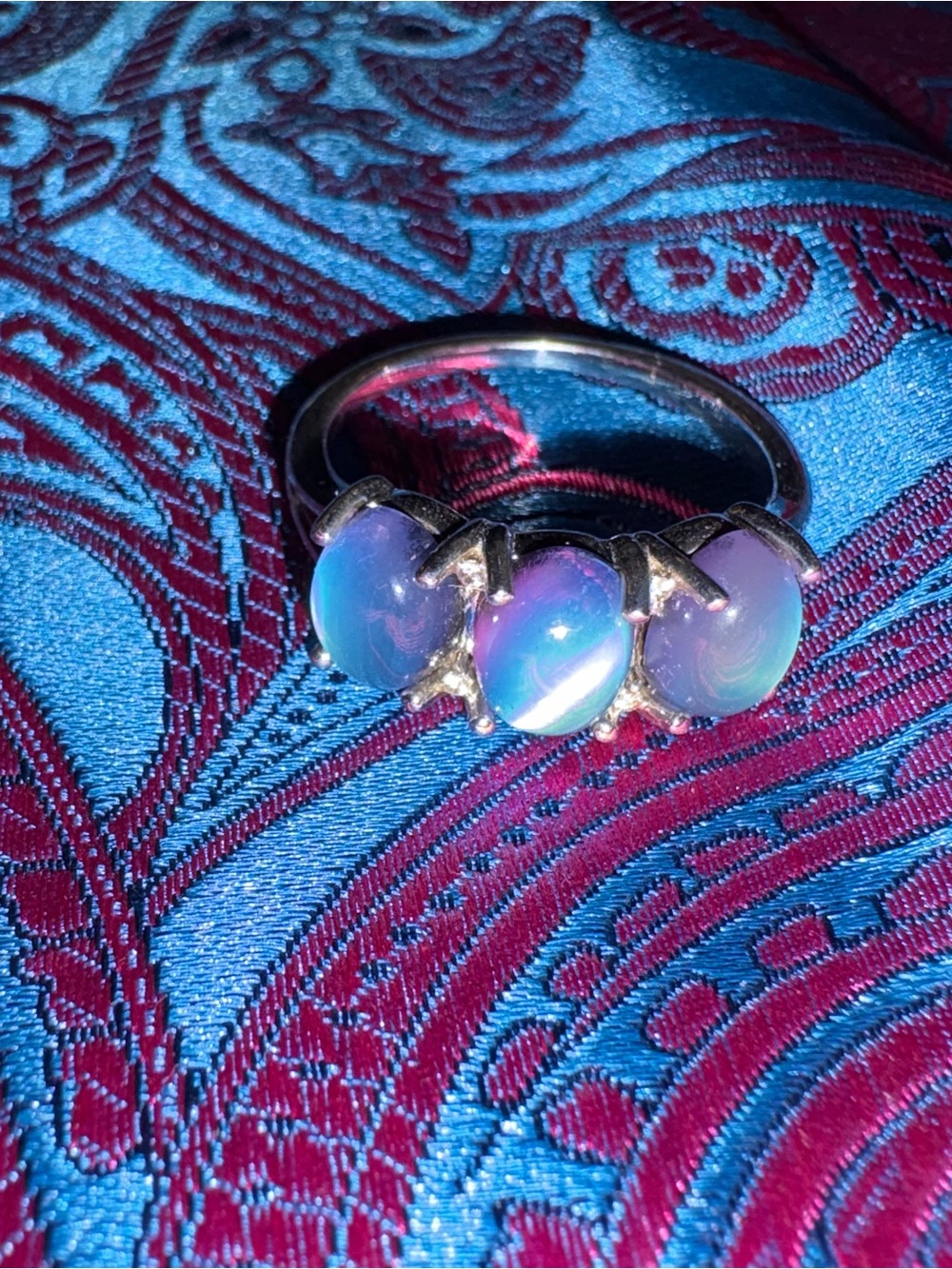 JTV Three-Stone Opalescent Blue-Purple Ring